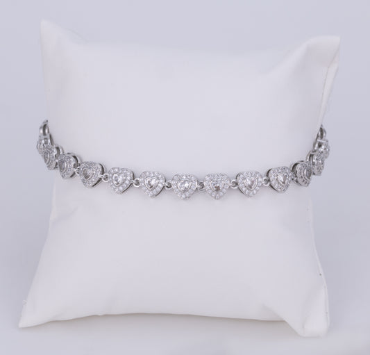 Pulsera Rodio, Corazones con circonitas PB37
