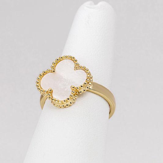 Anillo Trebol Blanco Nacar Liso clásico VCAN16