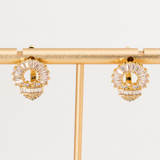 Aretes corazón y círculo circonita alargada A123