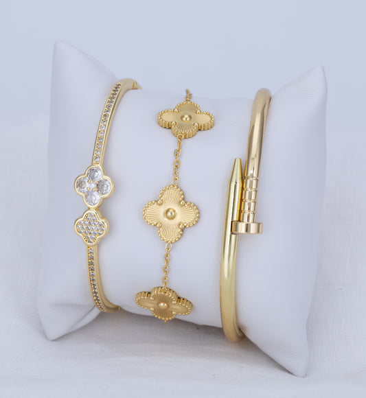Set Trébol Dorado y Brazalete Clavo PBA75