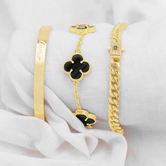 Juego Pulsera Rígida Clavo, MN y Trebol PBA12