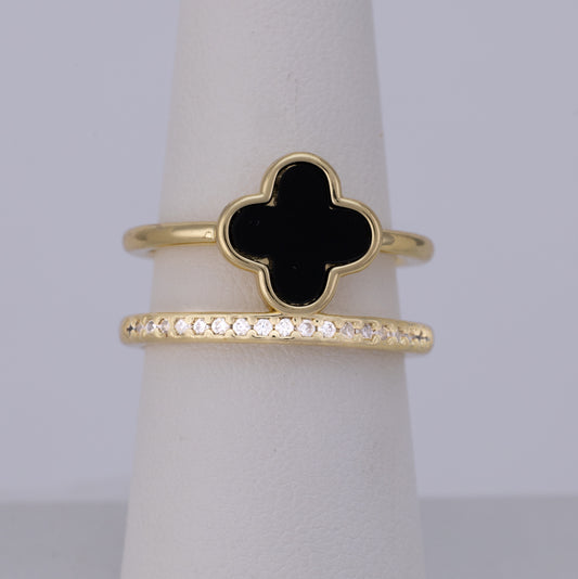 Anillo Trébol Noir Doble Banda VCAP54