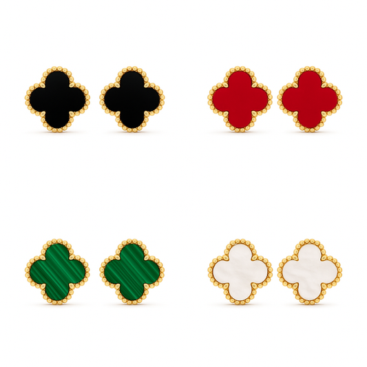 Set Aretes Dormilonas Blanco, Negro, Verde y Rojo 10mm A162