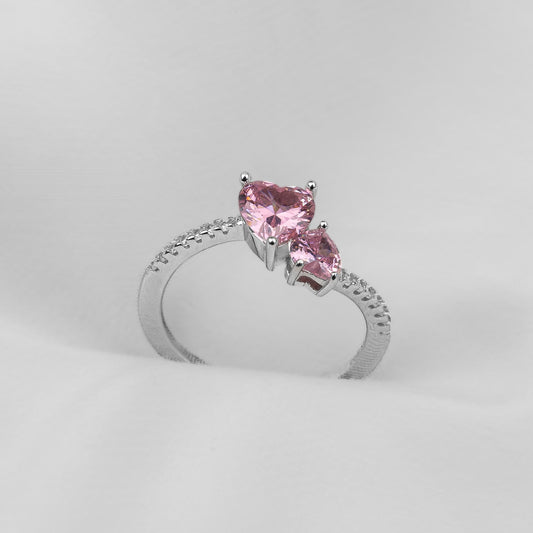 Anillo Doble Corazón Rosado AP59