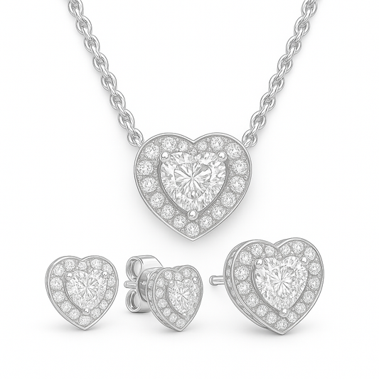 Set cadena y aretes corazón plata CPP4