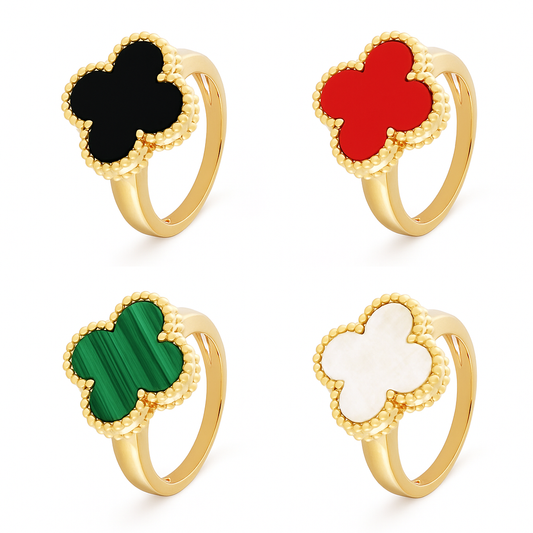 Set Anillos Trebol Verde, Rojo, Blanco y Negro VCAN22