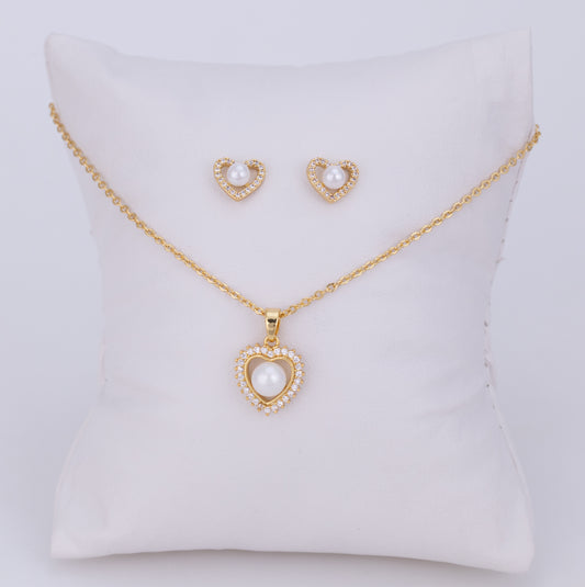Set Corazón de Perla Dorado LATSE142