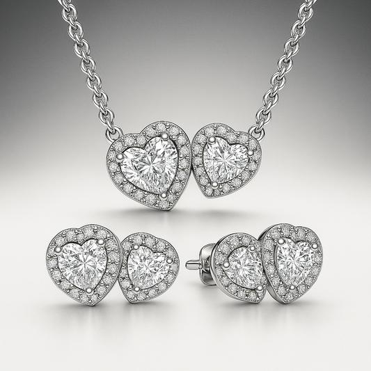 Set Cadena y Aretes Corazón Transparente Brillante CPP54