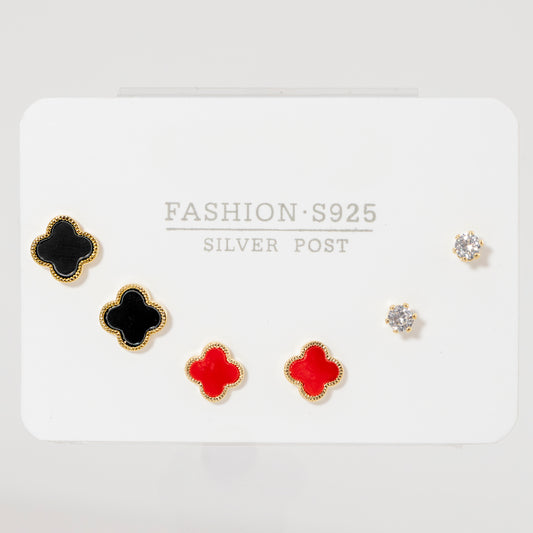 Set Aretes Trebol negro y rojo LADO3-26