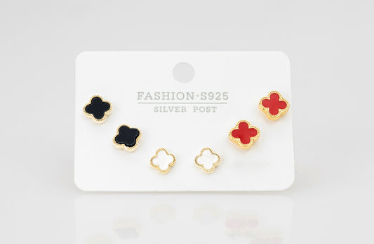 Set Aretes Trebol negro, Rojo Y Blanco LADO3-38
