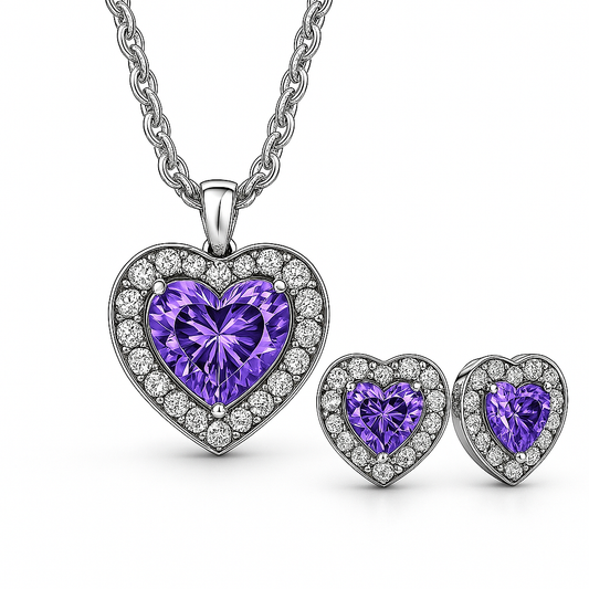 Set cadena y aretes corazón morado CPP01