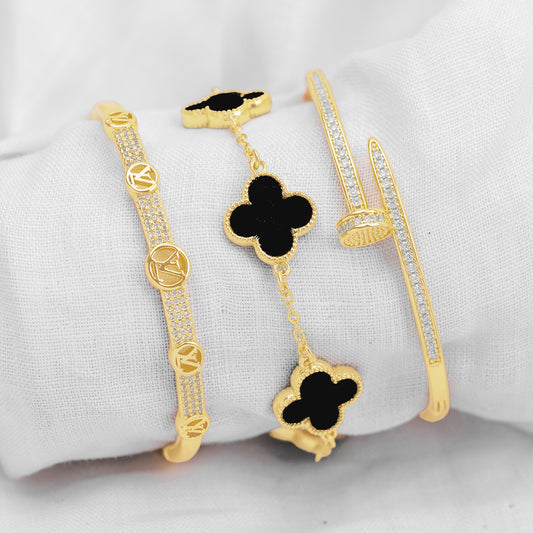 Juego Pulsera árabe LV y Trebol PBA07