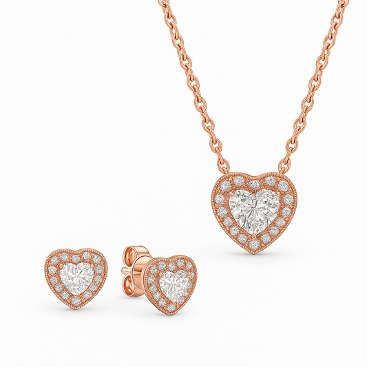 Set Cadena y aretes Corazon Gold rose CPP34