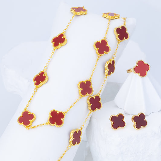 Set Tréboles 4 piezas, Pulsera, Anillo, Collar y Aretes Grandes VCAP49