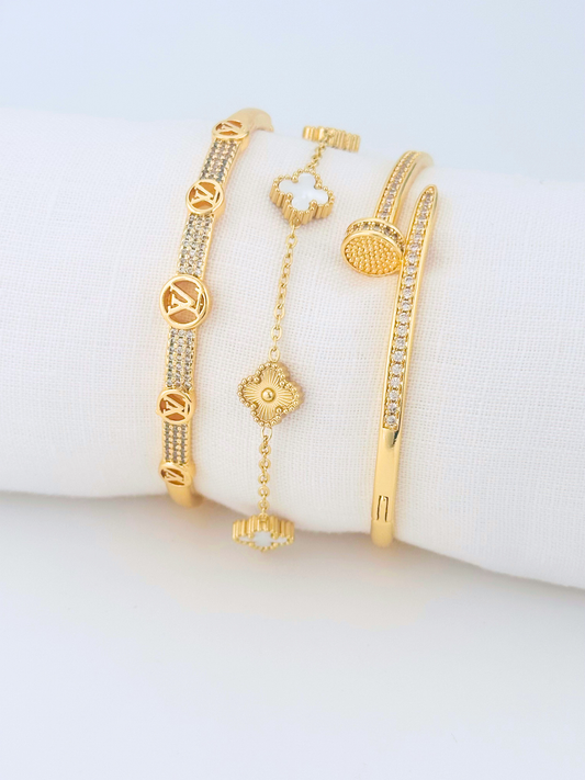 Juego Pulsera Arabe Dorada Clavo PBA28