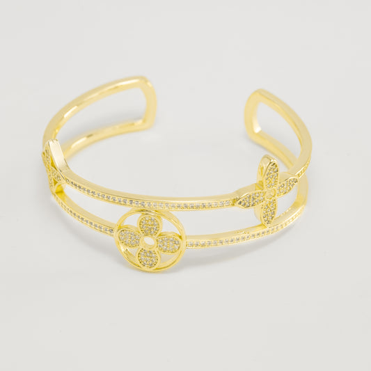 Pulsera Rígida Abierta Louis Vuitt0n Baño De Oro PB05