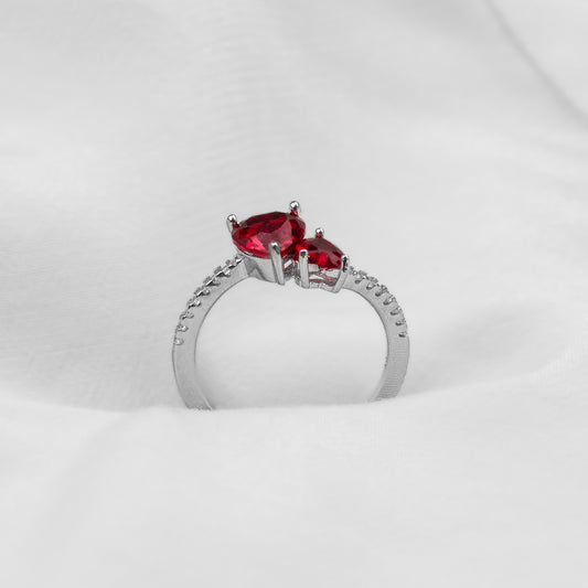 Anillo Doble Corazón Rojo AP58