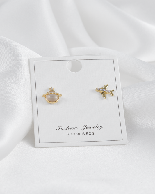 Aretes baño de oro avión y planeta IM4 - A30