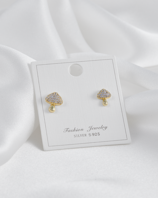 Aretes baño de oro honguito con circonitas IM4 - A15