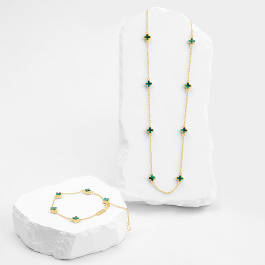 Set Mini Trebol Pulsera y Cadena Verde VCPC03