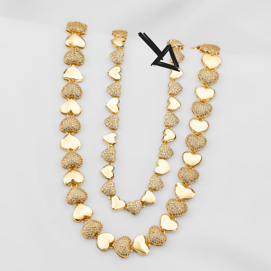 Cadena en Baño de oro Corazones con Circonitas CG62