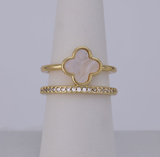 Anillo Trébol Nácar Doble Banda VCAN25