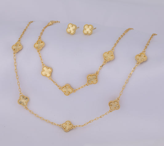 Set de Collar con aretes y Pulsera Dorados con Tréboles (medianos) Dorado Troquelado VCAP28