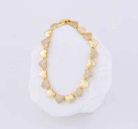 Pulsera en Baño de oro Corazones con Circonitas PB13