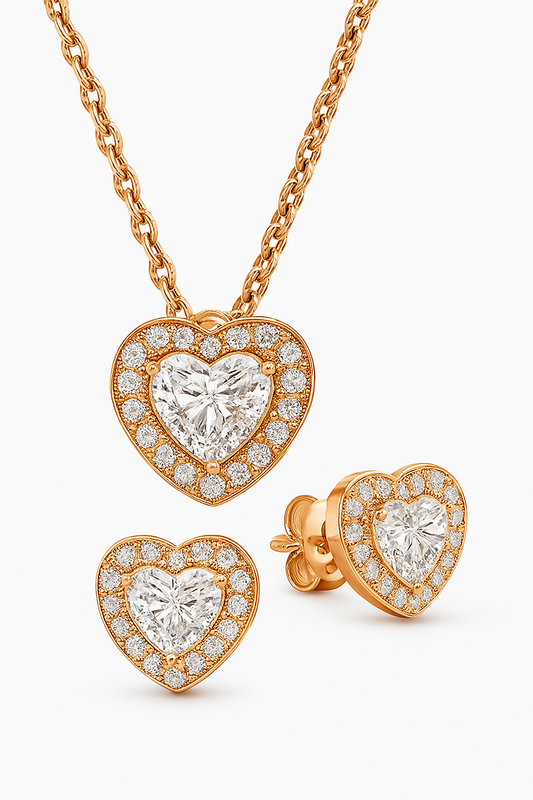 Set Cadena y aretes Corazon Gold rose CPP34