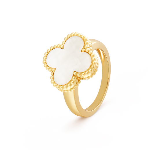 Anillo Trebol Blanco Nacar Liso clásico VCAN16