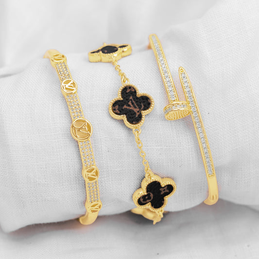 Juego Pulsera árabe LV y Trebol PBA07