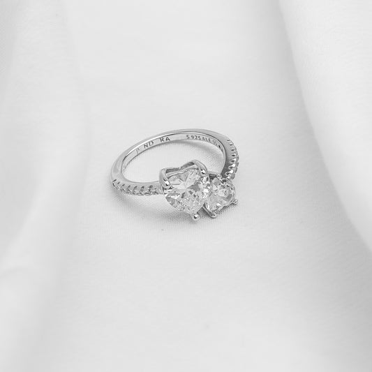 Anillo Doble Corazón de Cristal AP57