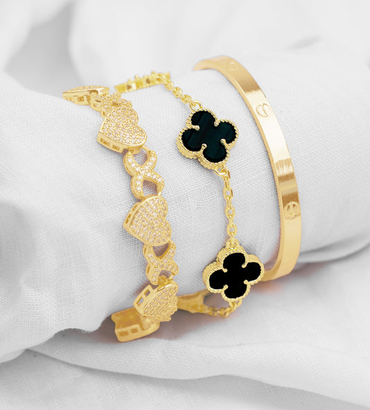 Juego Pulsera árabe, corazón infinito y Clavo PBA02