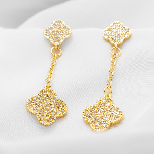 Set Dorado con circonitas y arete colgante VC-SET12