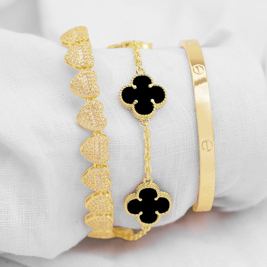 Juego Pulsera Arabe, Corazón full diamond, CT PBA05