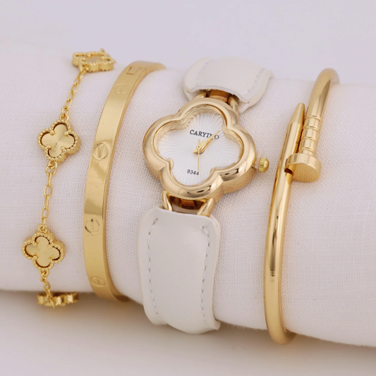 Reloj Arabe Blanco Trebol Dorado RA03