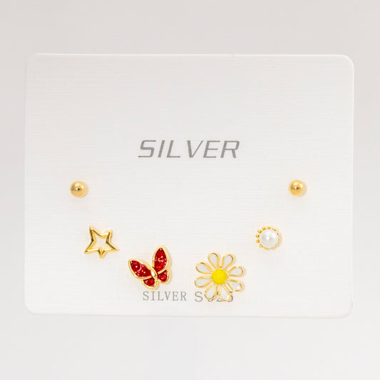 Set de Aretes Mariposa Roja, Flor y Estrella – 5 piezas PLAOR-DO3-5