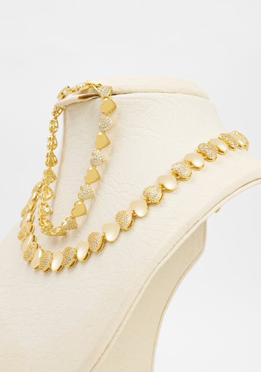 Set Pulsera y Cadena Corazones Liso y Circonitas LATSE-38