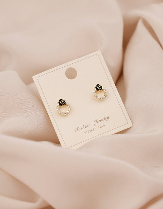 Aretes baño de oro rosa negra, Perlas y Circonitas pequeños A60