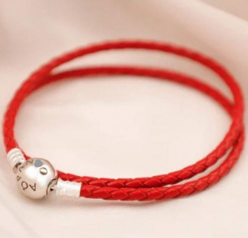 Pulsera Doble de Cuero Rojo PC25