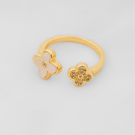 Anillo Trebol Doble Trébol Blanco Ajustable VCAN05