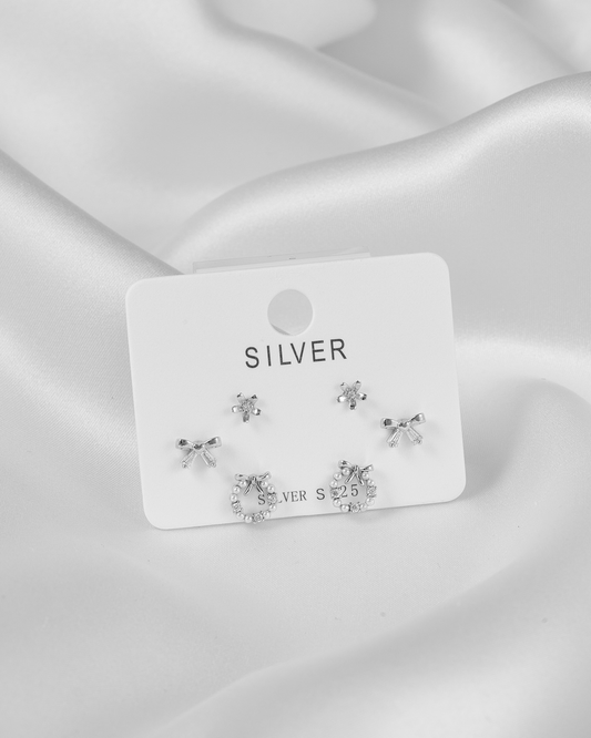 Set aretes x 3 plata corona moño y estrella IM4 - S3-35