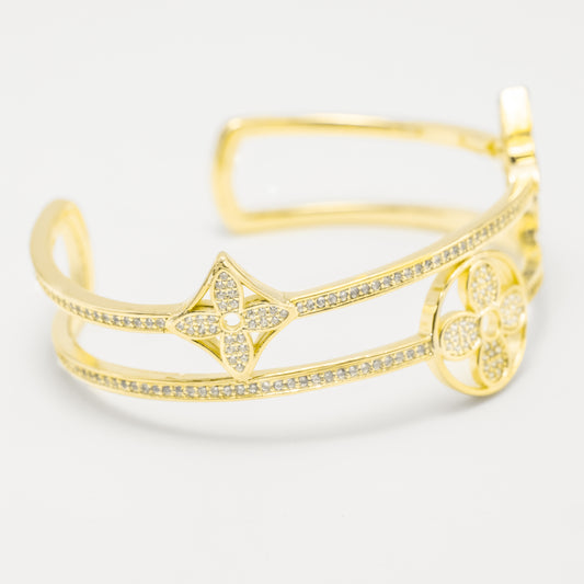 Pulsera Rígida Abierta Louis Vuitt0n Baño De Oro PB05