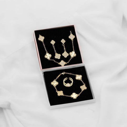 Set Dorado con circonitas y arete colgante VC-SET12