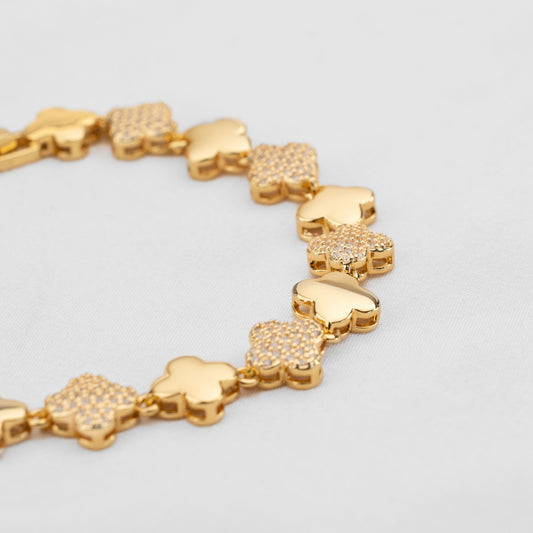 Pulsera Baño de Oro trebol dorado con Circonitas PB10