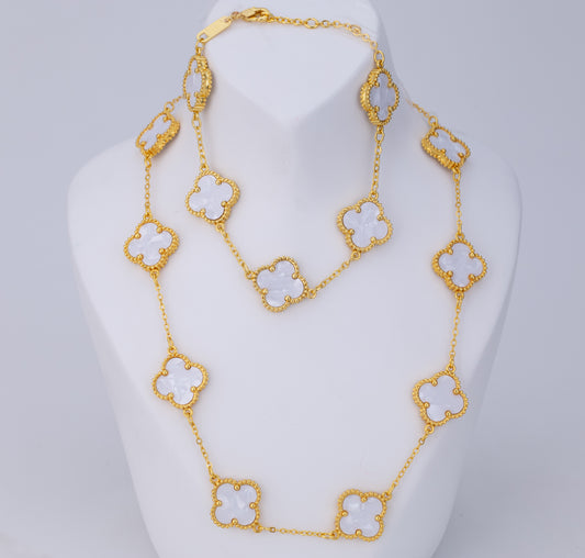 Set Pulsera y Cadena trébol Blanco grande VCAP61