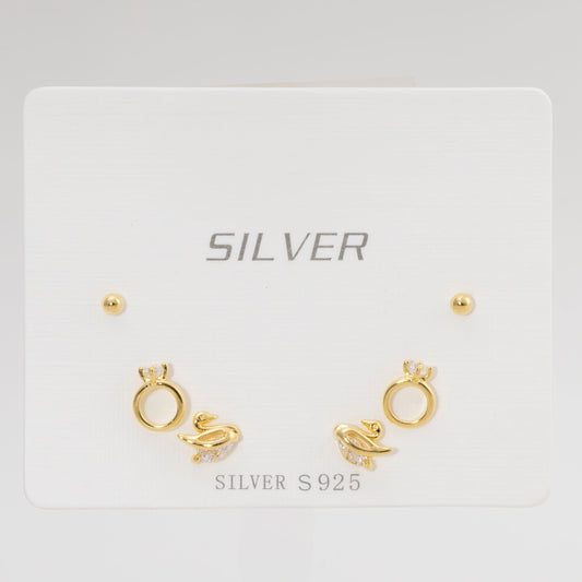 Set de Aretes Cisne y Hoja 3 pares – PLAOR-DO3-12