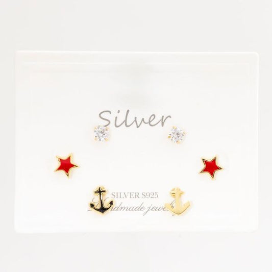 Set de Aretes Estrellas y Anclas PLAOR-DO3-20
