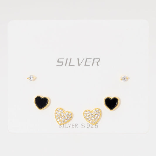 Set de aretes Corazones Negro y Con Circonitas PLAOR-DO3-35