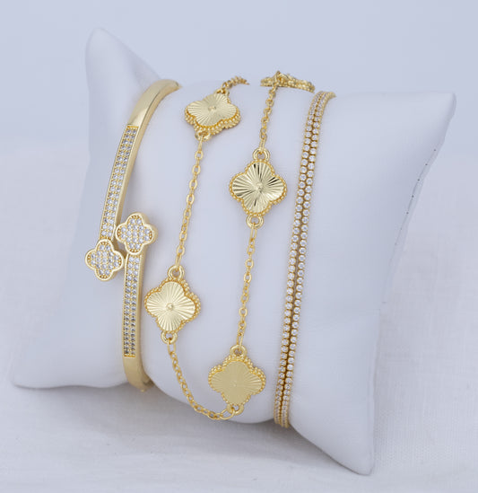 Set Trébol Pavé y Cristal Dorado PBA69